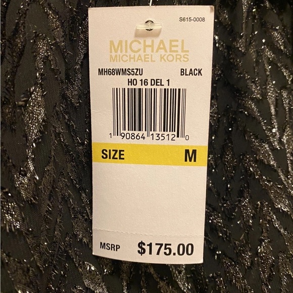 Michael Kors Peasant Top Black w/ Silver Sparkles Dress Sz Med NWT!! - Picture 2 of 12